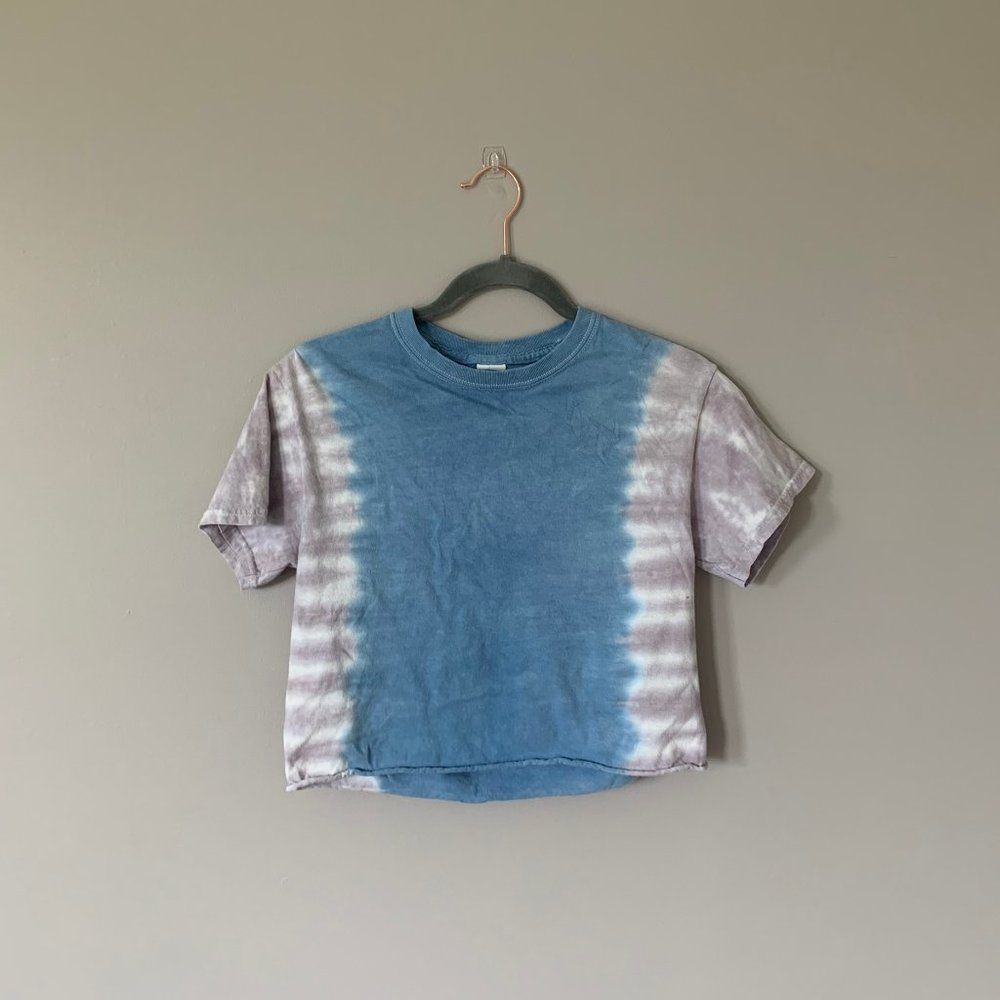 Blue & Purple Tie Dyed Cropped Shirt